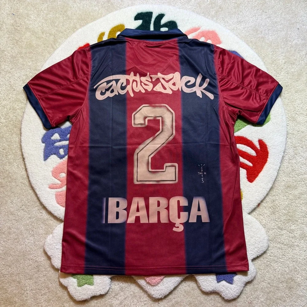 Nike Cactus Jack FC Barcelona Soccer Jersey Red Blue CD4230-496 Mens Large